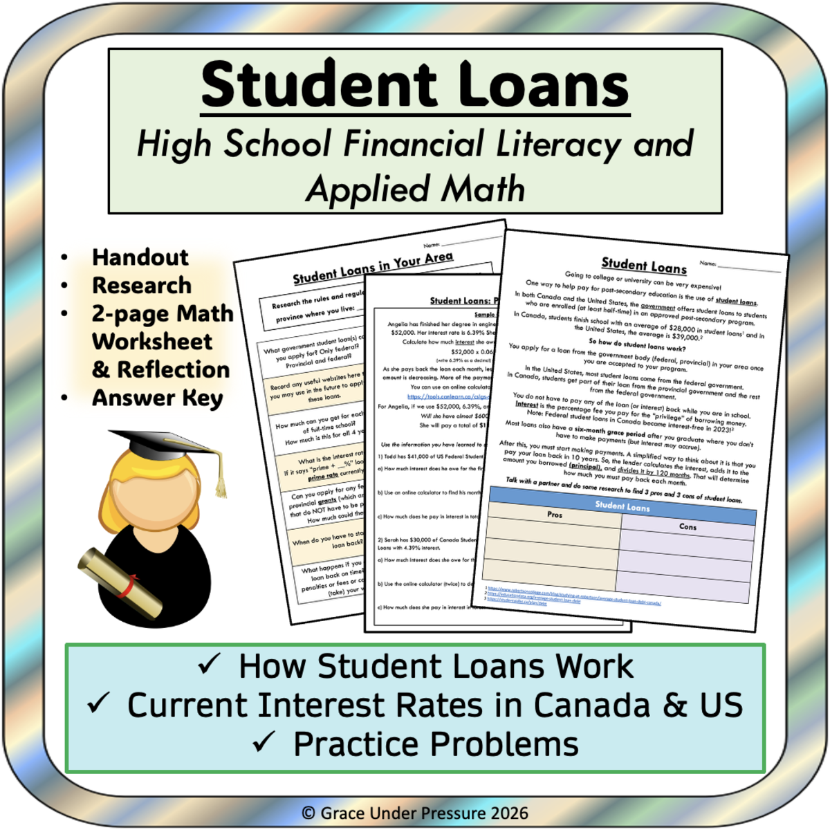 An educational teaching resource from Grace Under Pressure entitled High School Financial Literacy: Student Loans- Life Skills for College downloadable at Teach Simple.