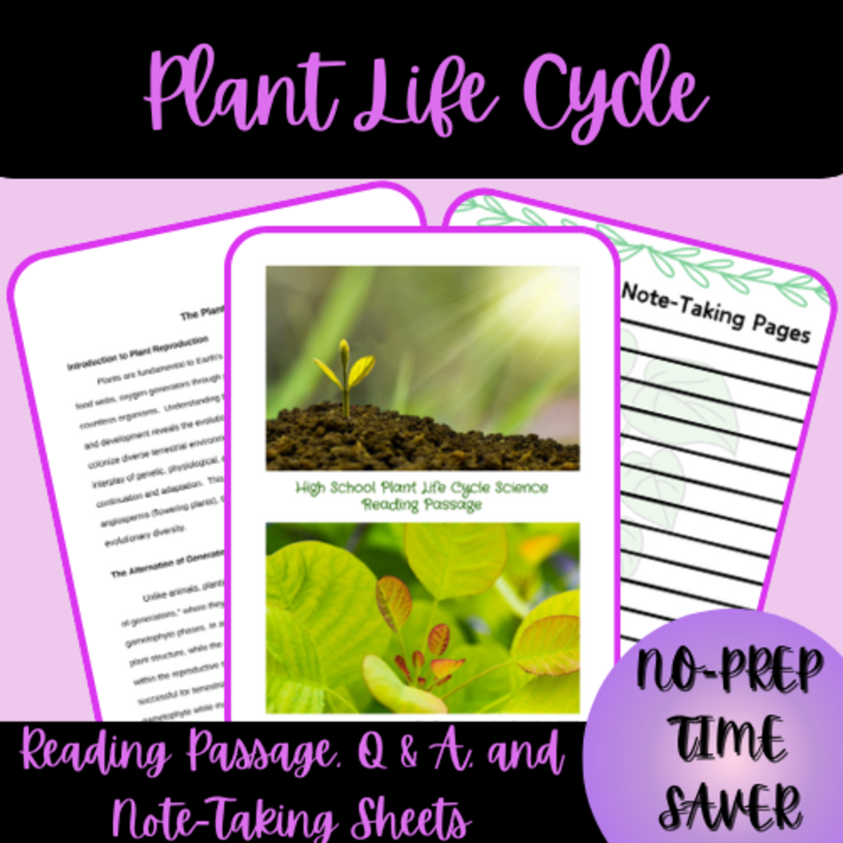An educational teaching resource from Homeschool with Big Easy Homeschooling Mom entitled High School Science Plant Life Cycle Reading Passage & Note Sheets downloadable at Teach Simple.