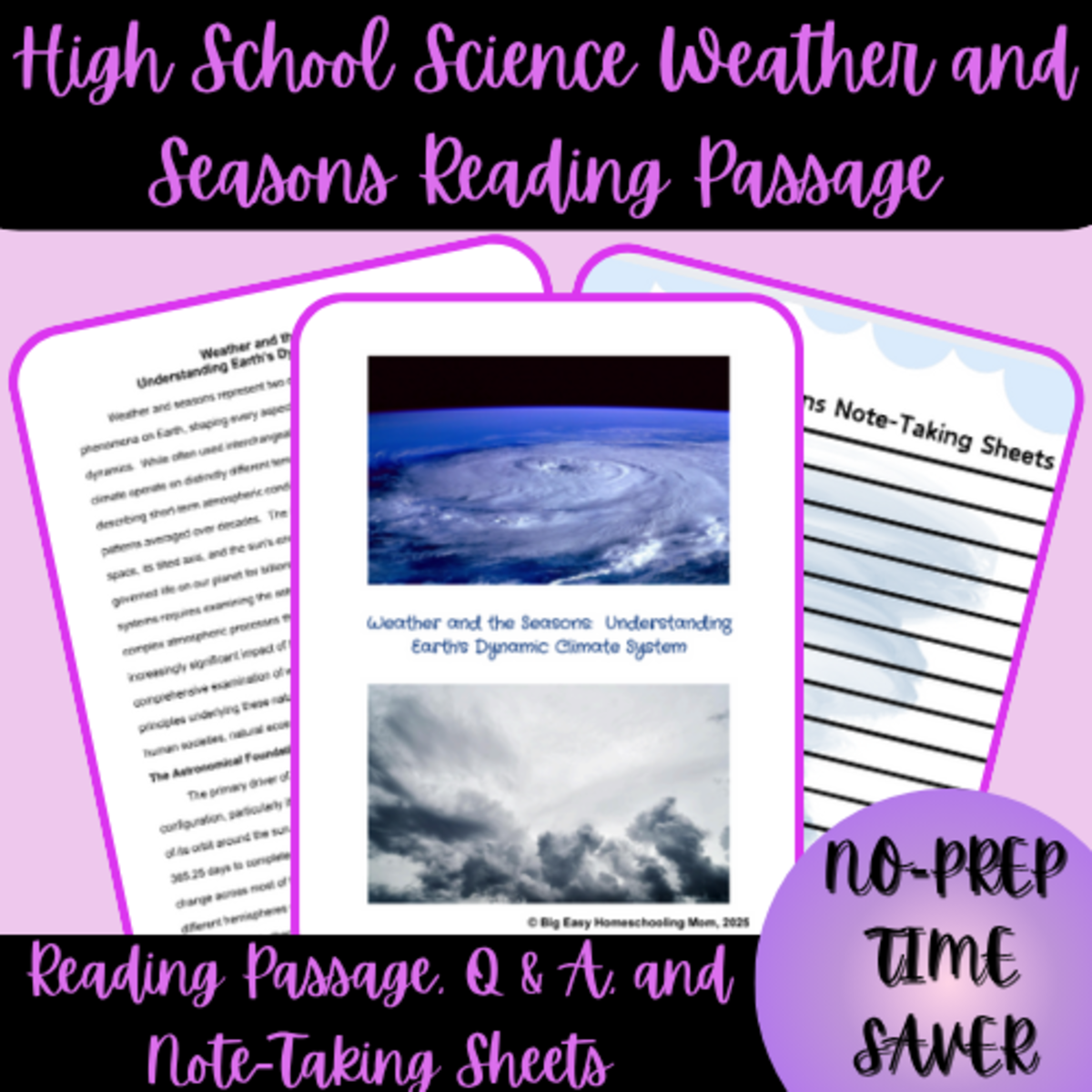 An educational teaching resource from Homeschool with Big Easy Homeschooling Mom entitled High School Science Weather and the Seasons Reading Passage downloadable at Teach Simple.