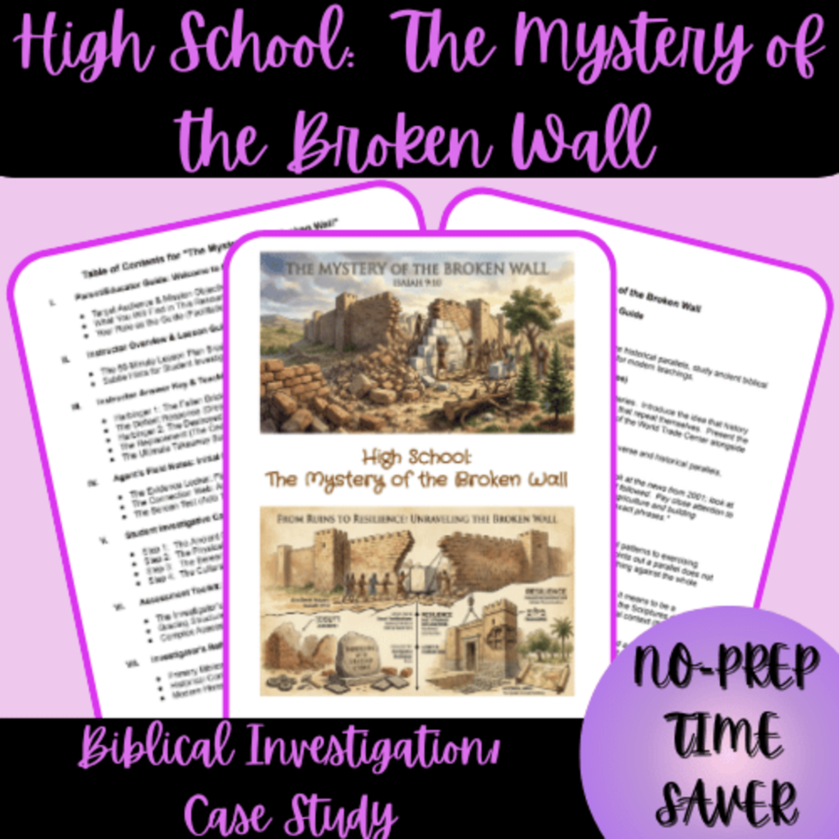 An educational teaching resource from Homeschool with Big Easy Homeschooling Mom entitled High School The Mystery of the Broken Wall Biblical Investigation downloadable at Teach Simple.