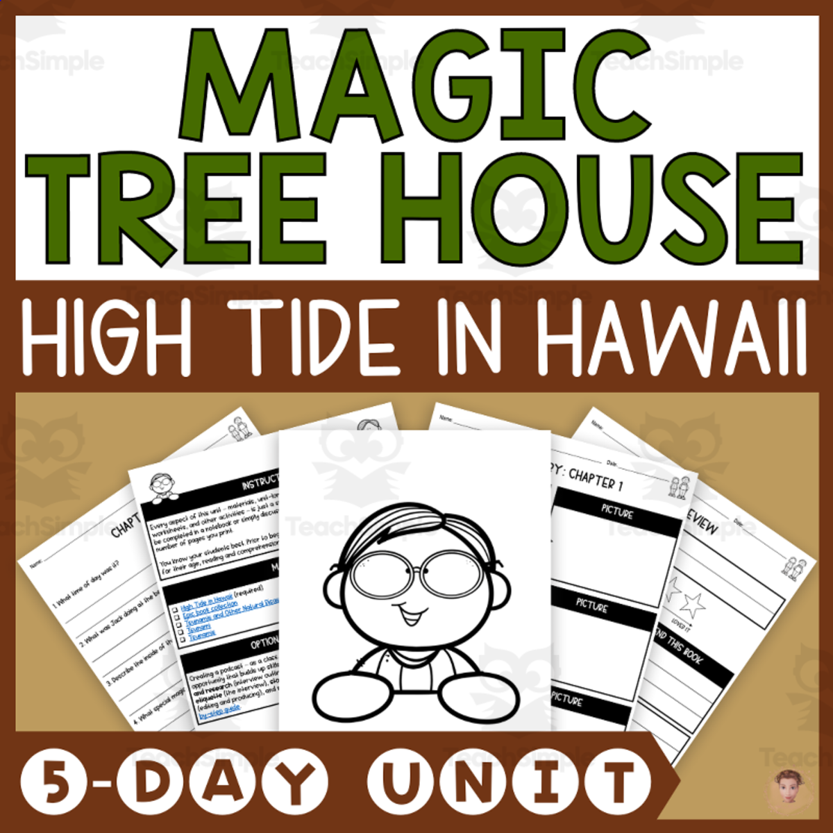 An educational teaching resource from Heather Huhman entitled High Tide in Hawaii (Magic Tree House #28 Lesson Plan, Videos, Activities) downloadable at Teach Simple.