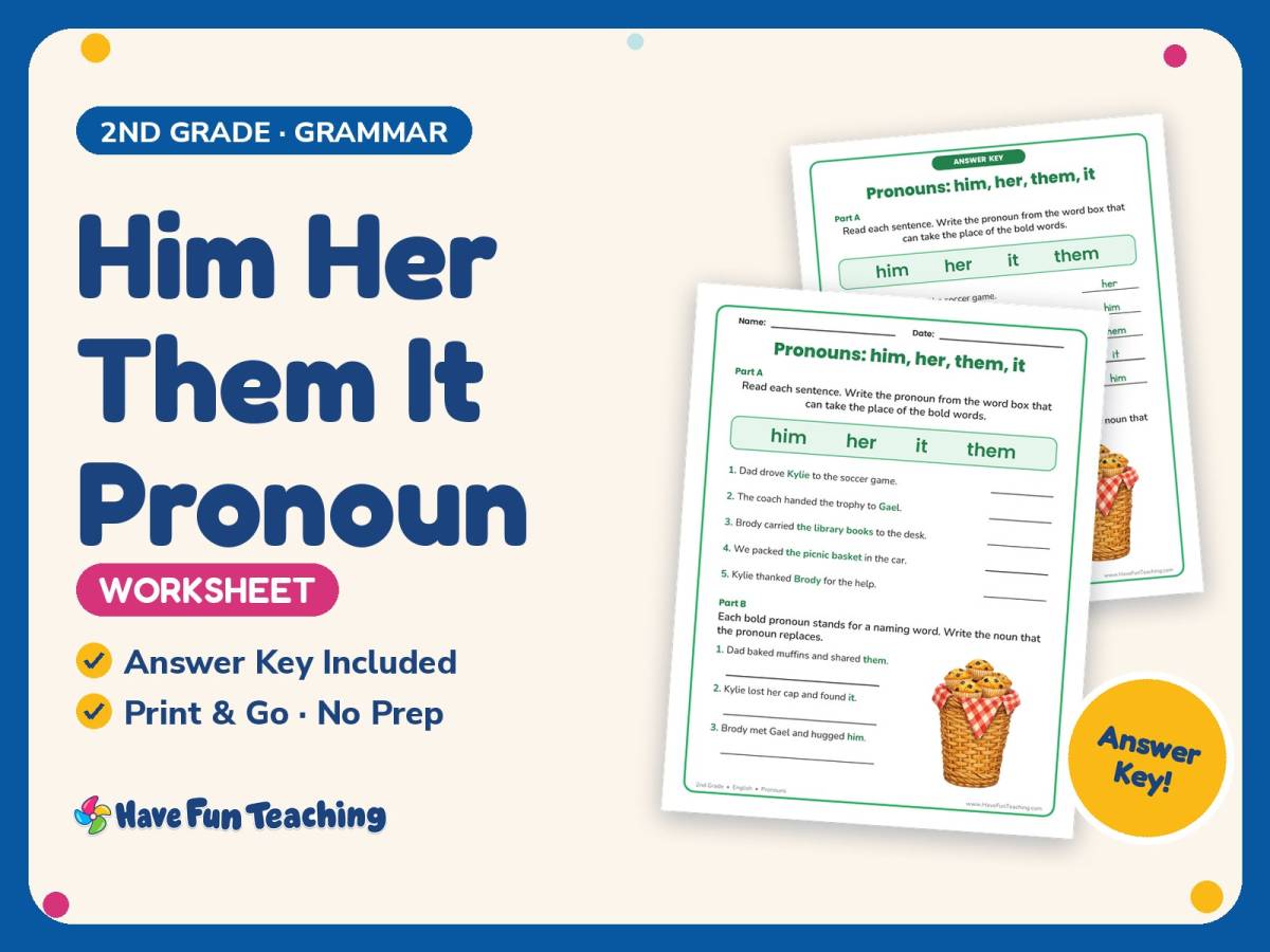 Him Her Them It Pronoun Worksheet – 2nd Grade Pronouns Practice preview