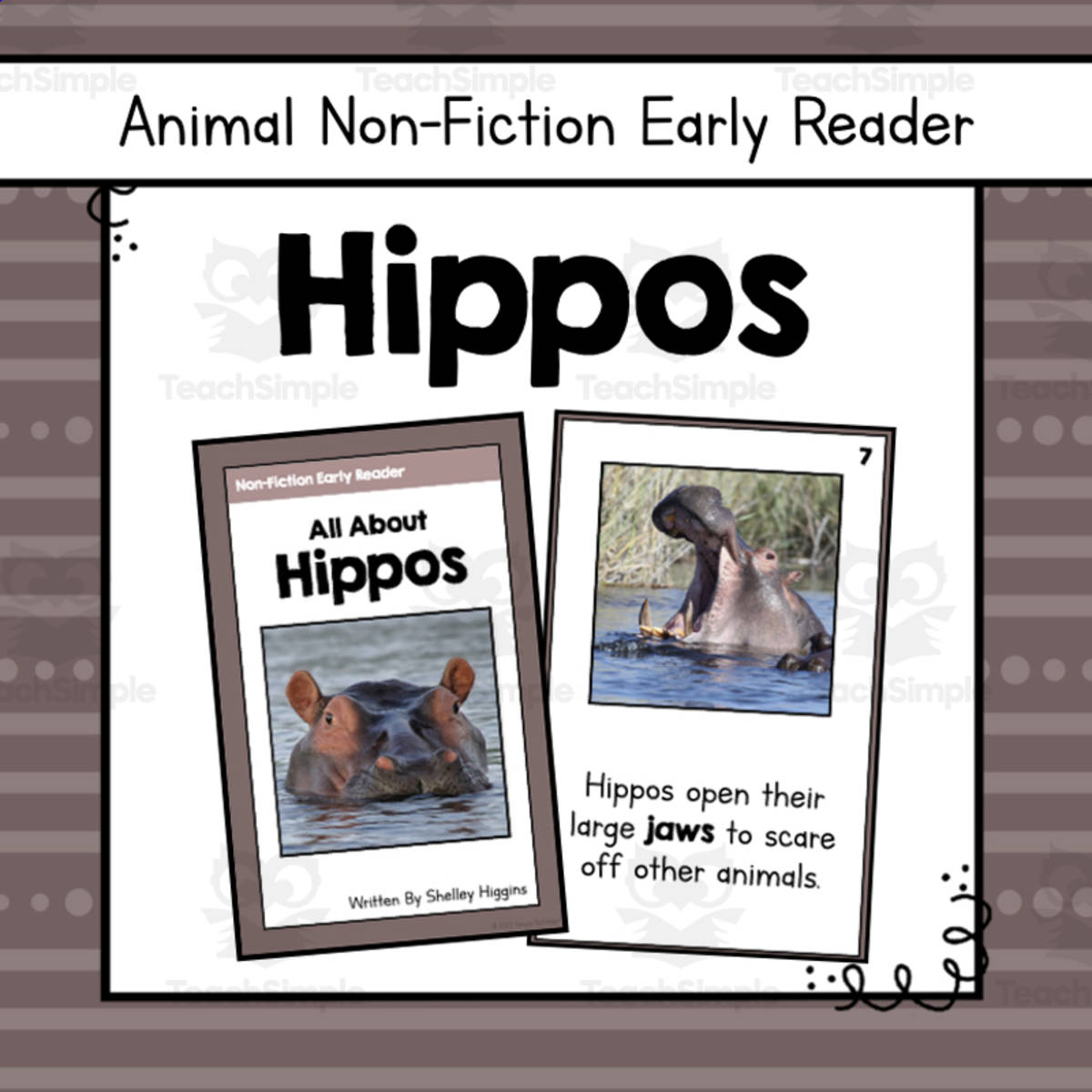 An educational teaching resource from Simply Schoolgirl entitled Hippo Early Reader Nonfiction Book downloadable at Teach Simple.