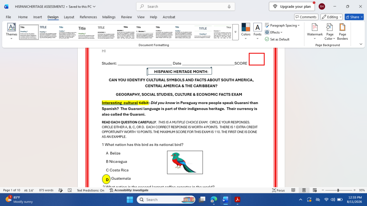 An educational teaching resource from THE LANTERN OF KNOWLEDGE entitled HISPANIC HERITAGE MONTH: A GEOGRAPHICAL, CULTURAL FACTS EXAM downloadable at Teach Simple.