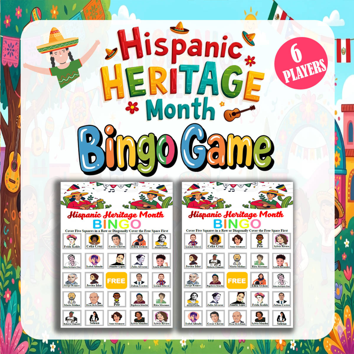 An educational teaching resource from Bambolina55 entitled Hispanic Heritage Month Bingo Game Activity Latinx Heritage Month downloadable at Teach Simple.