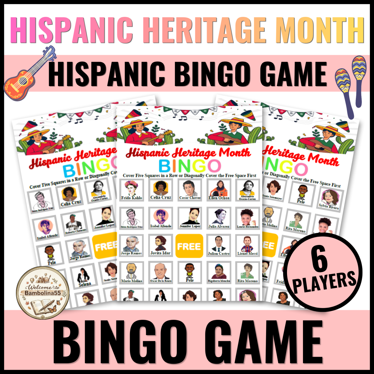 An educational teaching resource from Bambolina55 entitled Hispanic Heritage Month Bingo Game Activity Latinx Heritage Month downloadable at Teach Simple.
