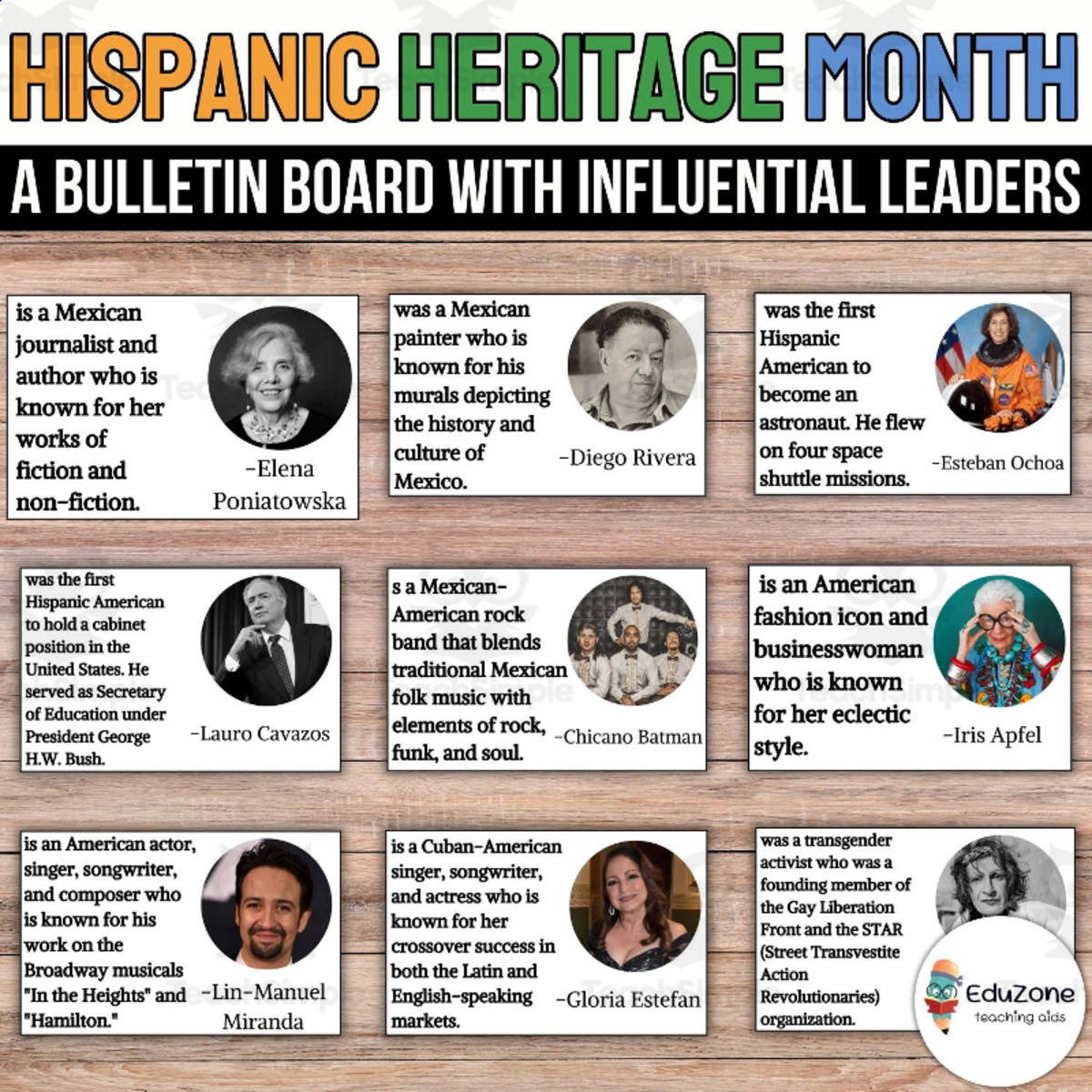 An educational teaching resource from Style Your Classroom entitled Hispanic Heritage Month Bulletin Board: with Influential Leaders! downloadable at Teach Simple.