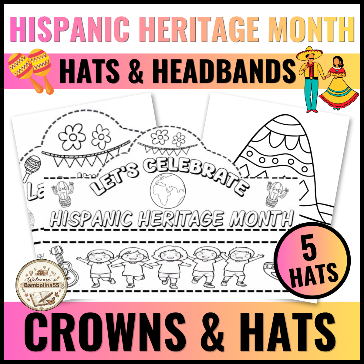 An educational teaching resource from Bambolina55 entitled Hispanic Heritage Month Crown & Headband Hat Craft for Prek and k downloadable at Teach Simple.