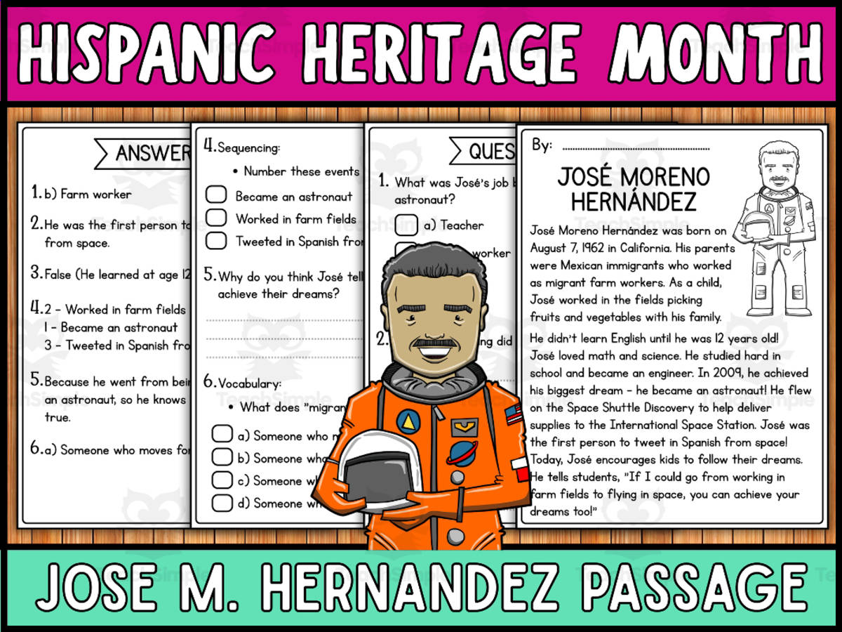 An educational teaching resource from Wonderland School entitled Hispanic Heritage Month Reading Comprehension Passage : José M. Hernán downloadable at Teach Simple.