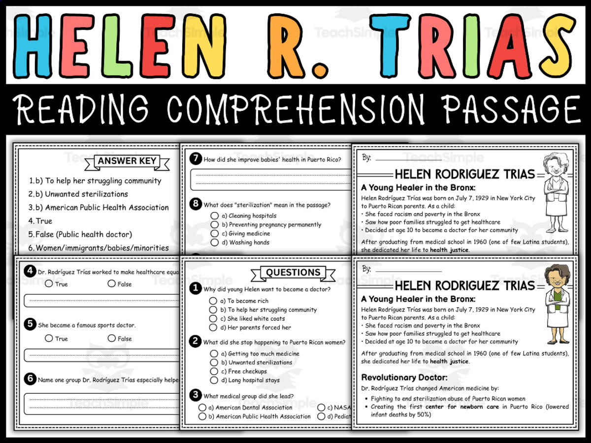An educational teaching resource from Wonderland School entitled Hispanic Heritage Month Social Studies: Helen Rodríguez Trías Reading downloadable at Teach Simple.