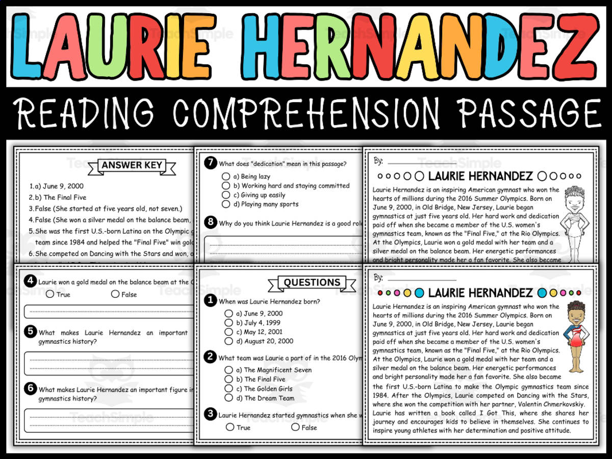 An educational teaching resource from Wonderland School entitled Hispanic Heritage Month Social Studies: Laurie Hernandez Passage downloadable at Teach Simple.