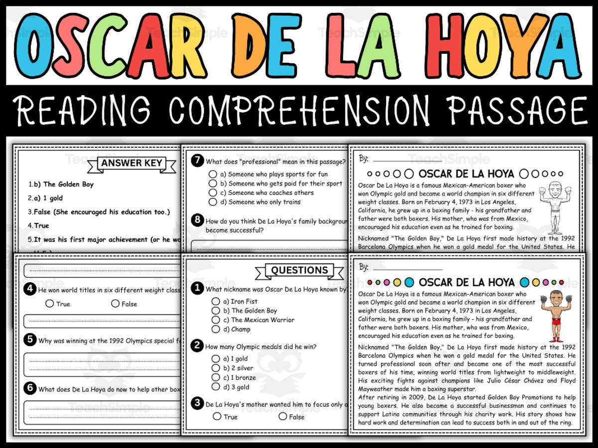 An educational teaching resource from Wonderland School entitled Hispanic Heritage Month Social Studies: Oscar De La Hoya Passage downloadable at Teach Simple.