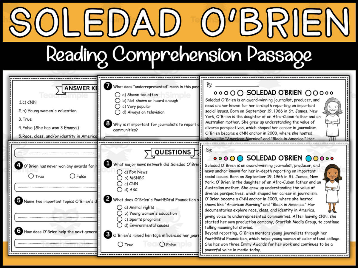 An educational teaching resource from Wonderland School entitled Hispanic Heritage Month Social Studies: Soledad O'Brien Reading downloadable at Teach Simple.
