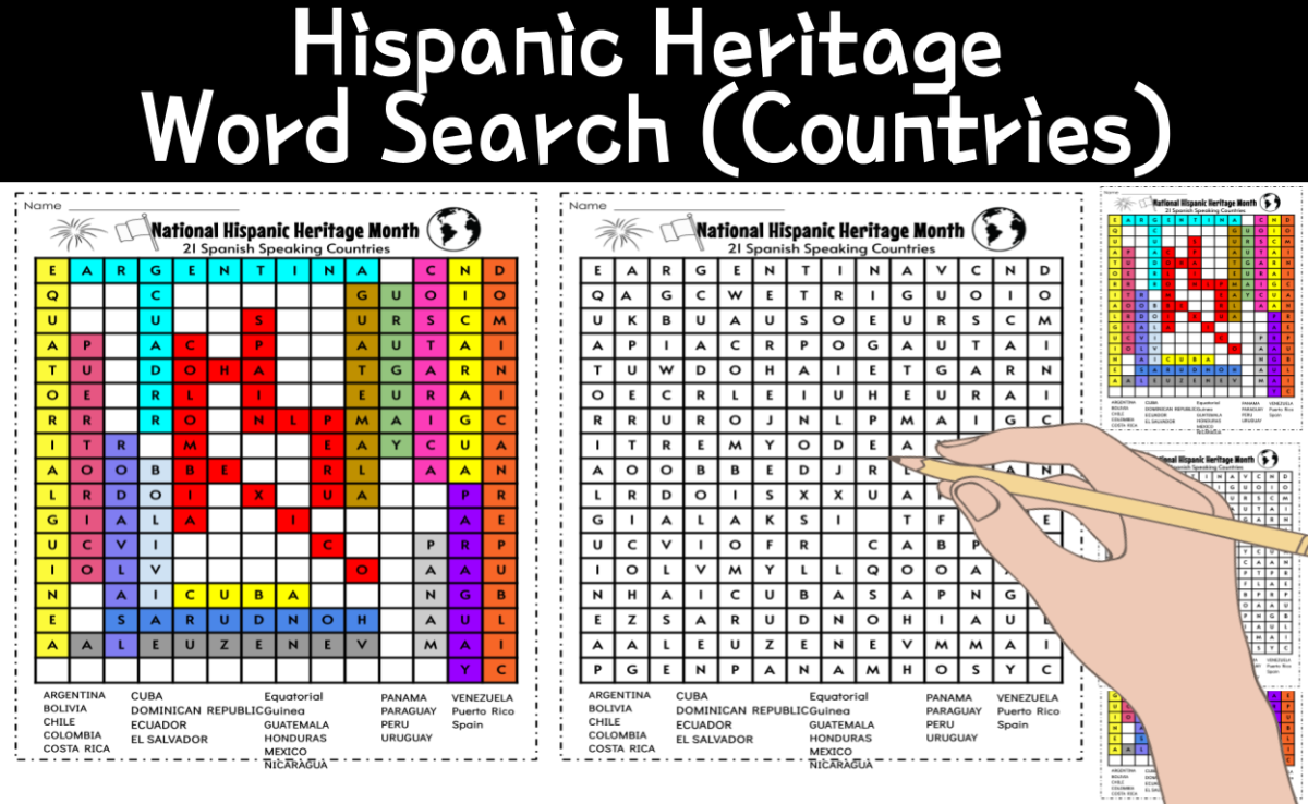 An educational teaching resource from CraftEdPrints entitled Hispanic Heritage Month Word Search - Countries downloadable at Teach Simple.