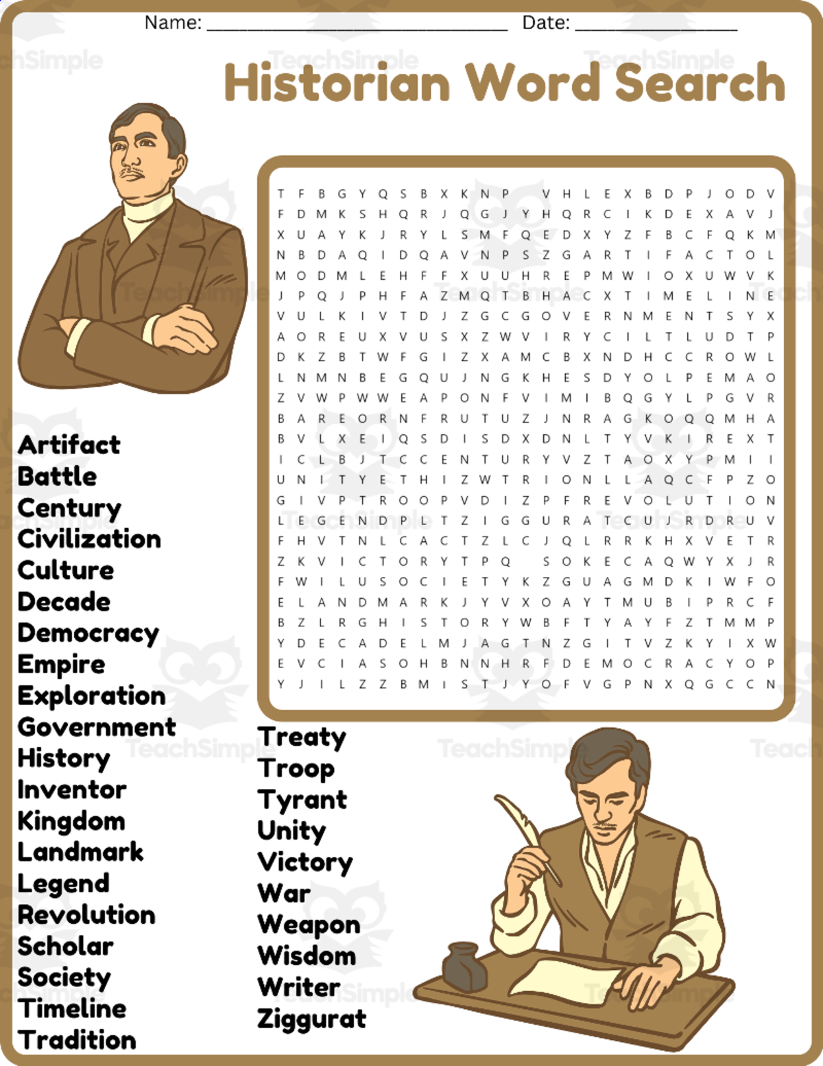 An educational teaching resource from space shope entitled Historian Word Search Puzzle Worksheet Activities (5th, 6th, 7th & 8th downloadable at Teach Simple.