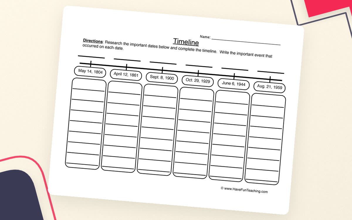 An educational teaching resource from Have Fun Teaching entitled Historical Timeline Worksheet downloadable at Teach Simple.
