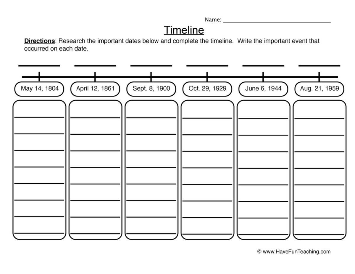 An educational teaching resource from Have Fun Teaching entitled Historical Timeline Worksheet downloadable at Teach Simple.