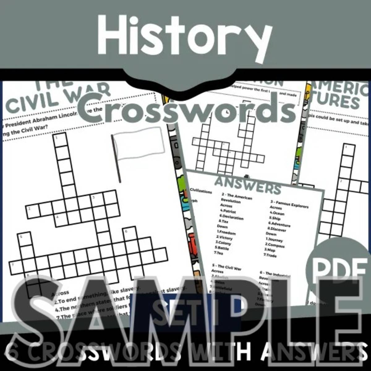 An educational teaching resource from Cored Education entitled History Crossword - Set 1: 1 Page Sample (PDF) downloadable at Teach Simple.