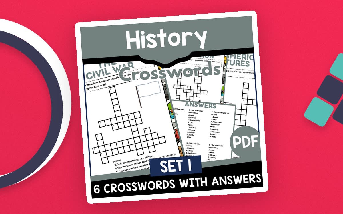 An educational teaching resource from Cored Education entitled History Crosswords - Set 1 (PDF) downloadable at Teach Simple.