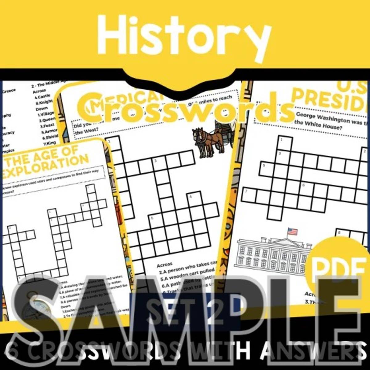 An educational teaching resource from Cored Education entitled History Crosswords - Set 2: 1 Page Sample (PDF) downloadable at Teach Simple.