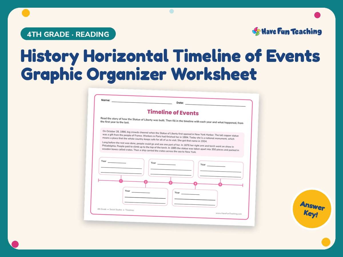 History Horizontal Timeline of Events Graphic Organizer – 4th Grade preview