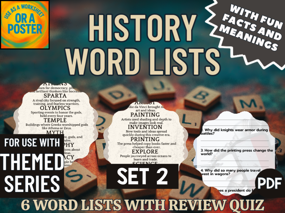 An educational teaching resource from Cored Education entitled History Word List Posters - Set 2 (PDF) downloadable at Teach Simple.