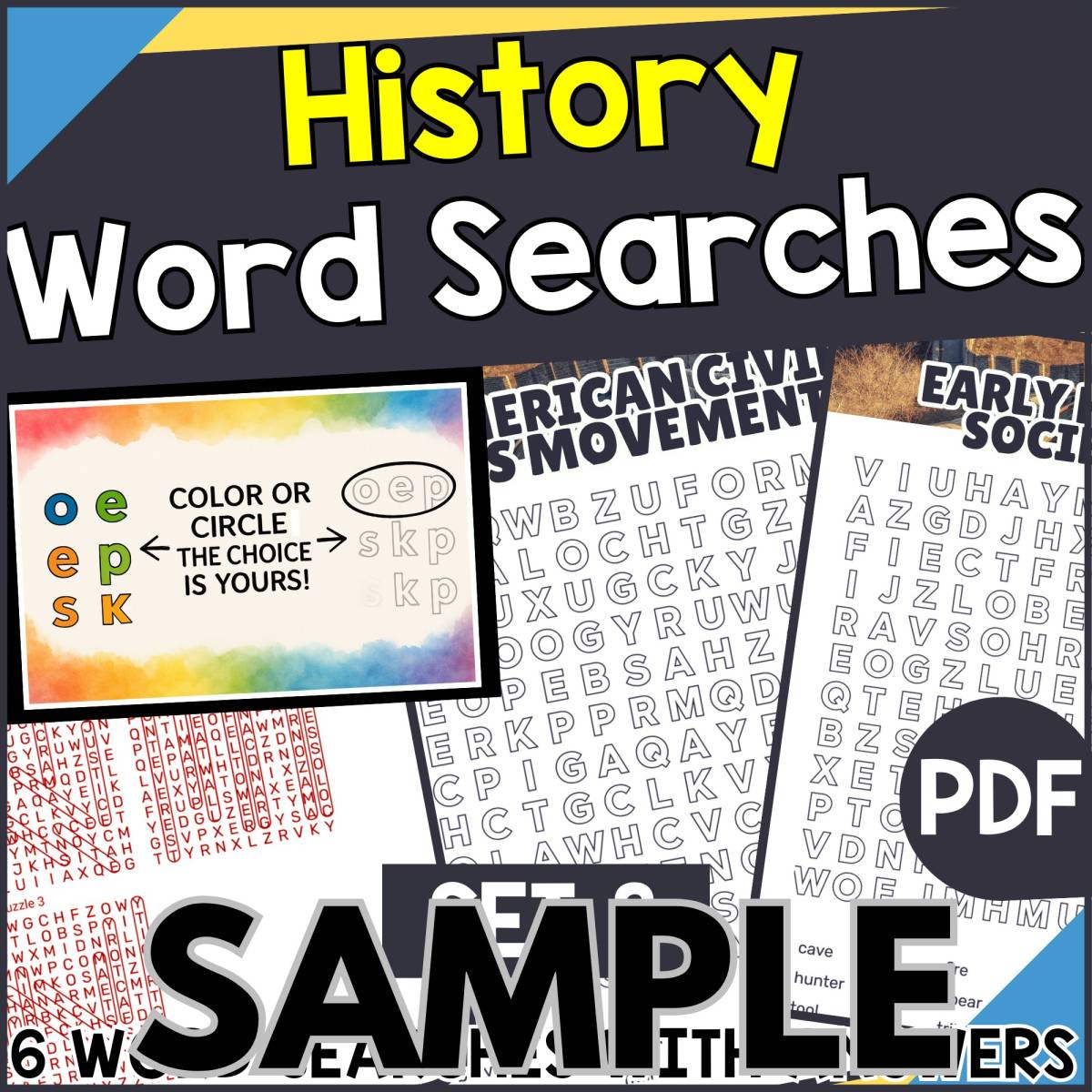 An educational teaching resource from Cored Education entitled History Word Search - Set 3: 1 Page Sample (PDF) downloadable at Teach Simple.