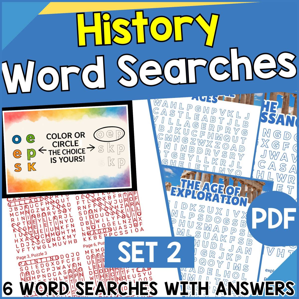 An educational teaching resource from Cored Education entitled History Word Searches - Set 2 (PDF) downloadable at Teach Simple.