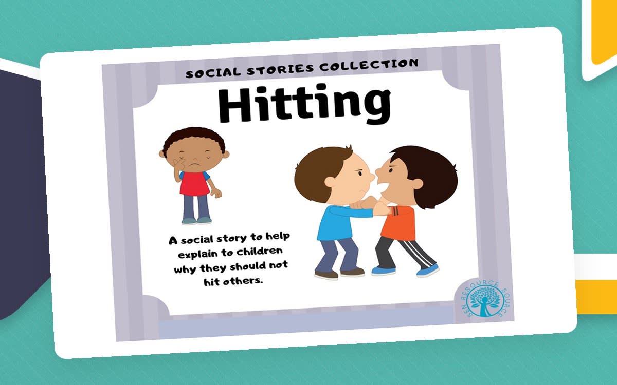 An educational teaching resource from SEN Resource Source entitled Hitting Social Story – Reassuring 7-Page Resource downloadable at Teach Simple.