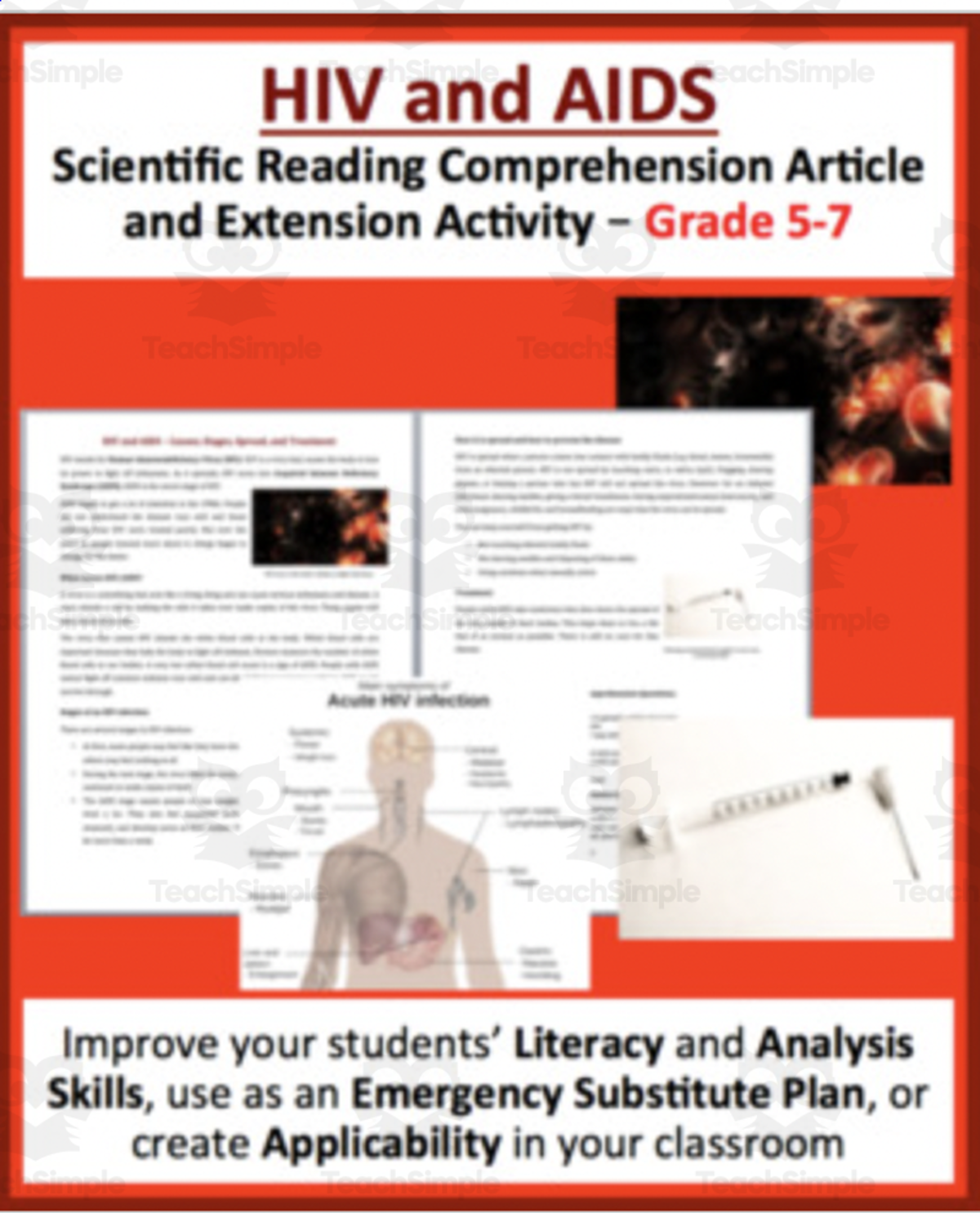 An educational teaching resource from Teach With Fergy entitled HIV and AIDS - Science Reading Article - Grades 5-7 downloadable at Teach Simple.
