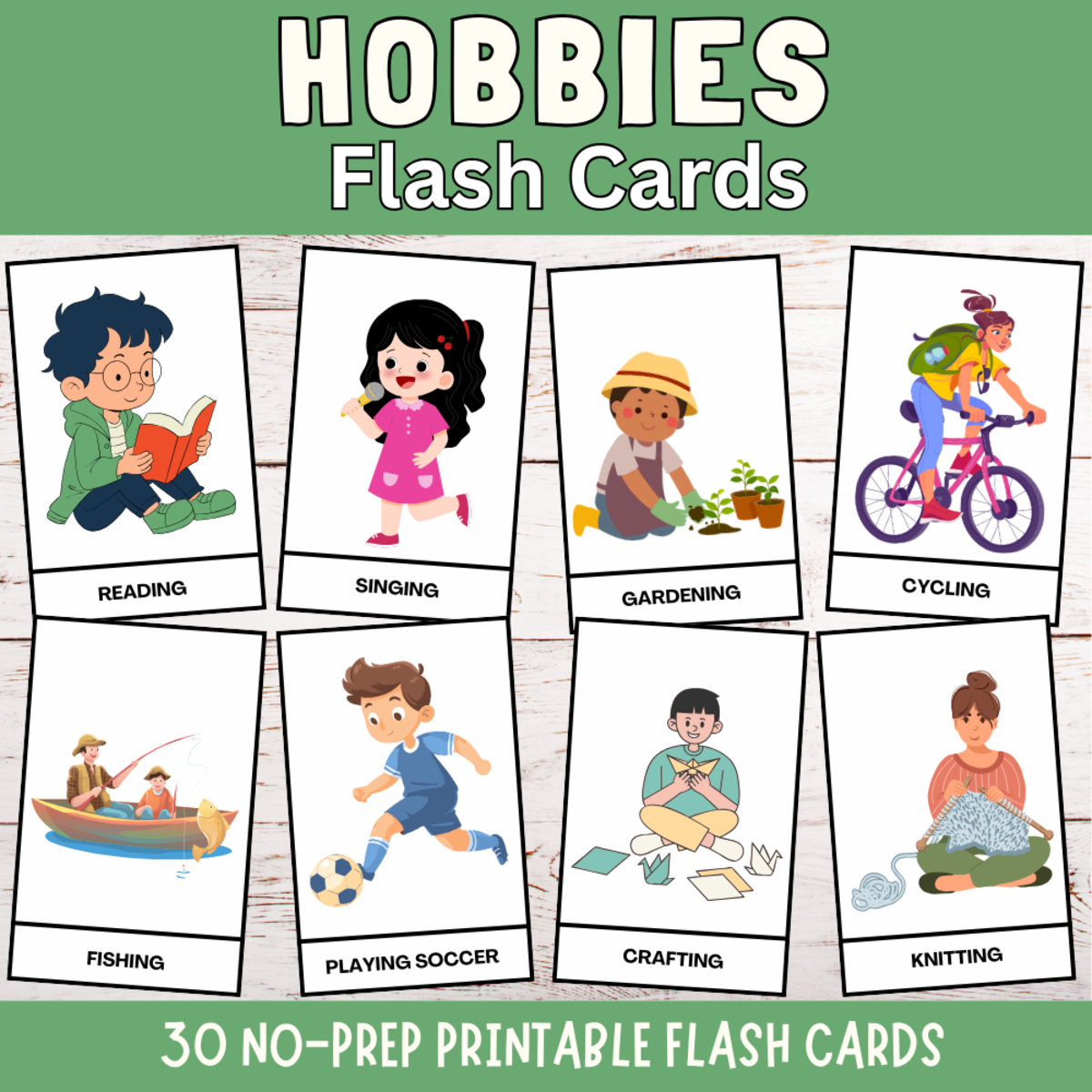 An educational teaching resource from Perfect_Printables entitled Hobbies Vocabularies Flashcards | Montessori Cards For Early Learners downloadable at Teach Simple.