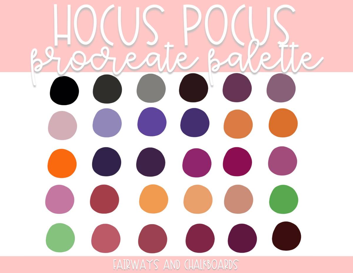 An educational teaching resource from Fairways and Chalkboards entitled Hocus Pocus Procreate Color Palette downloadable at Teach Simple.