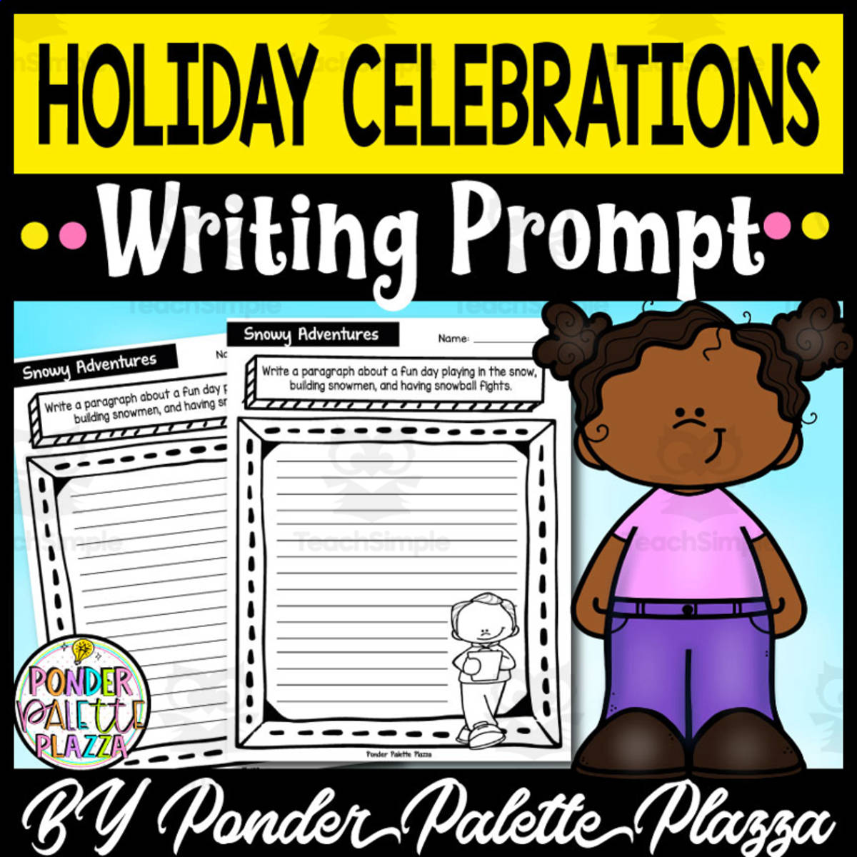 An educational teaching resource from Ponder Palette Plazza entitled Holiday Celebrations Writing Prompt - Winter Writing Activity downloadable at Teach Simple.