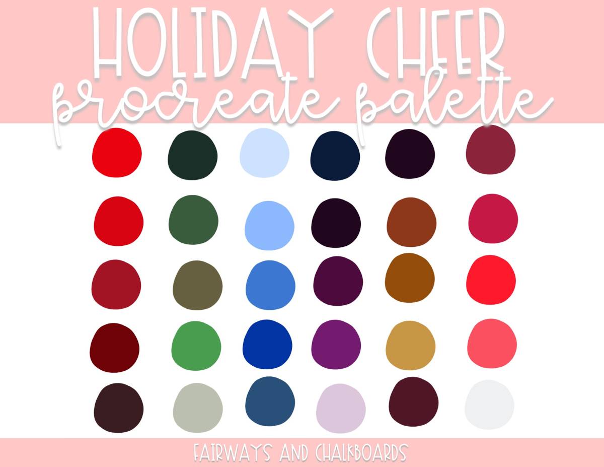 An educational teaching resource from Fairways and Chalkboards entitled Holiday Cheer Procreate Color Palette downloadable at Teach Simple.