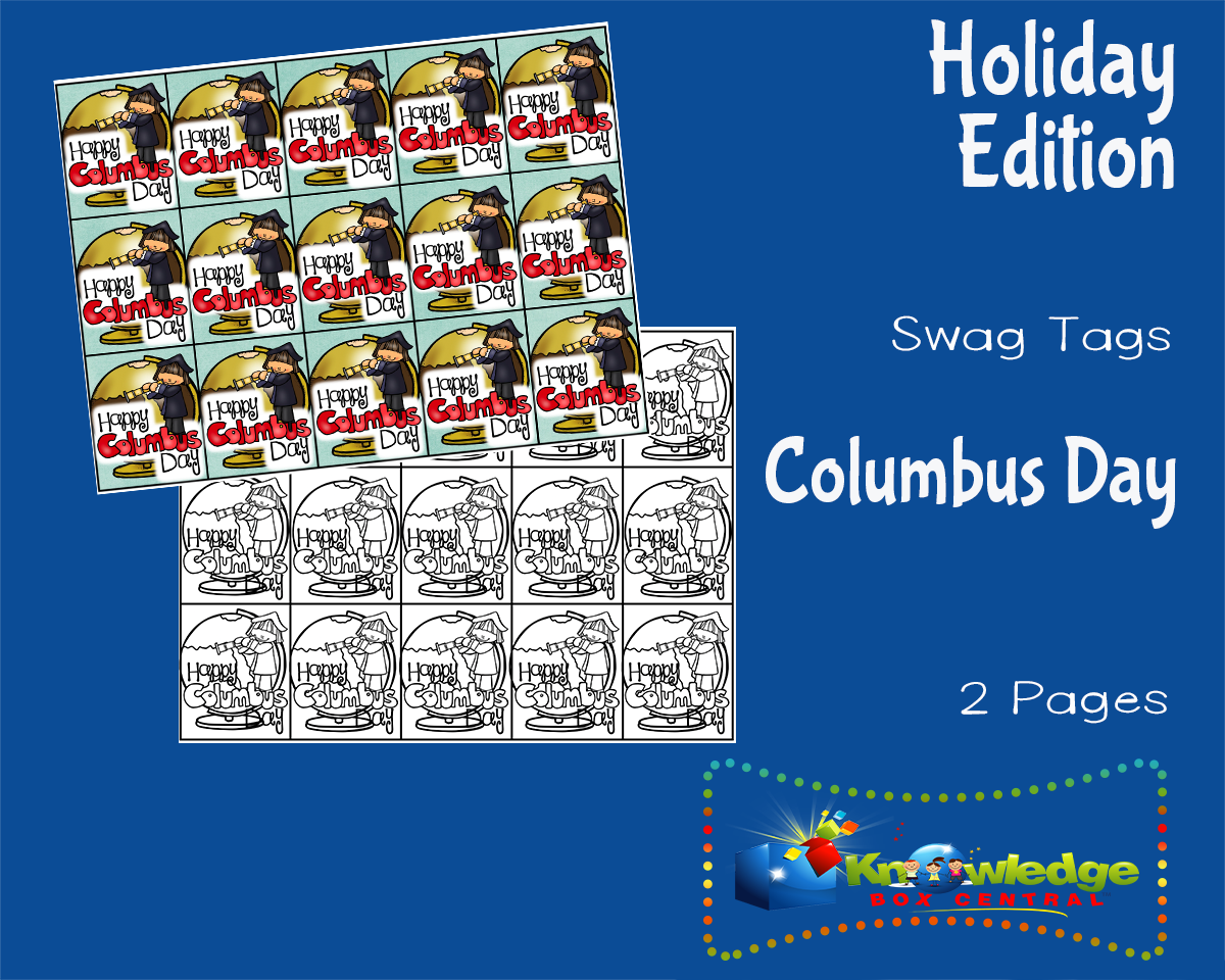An educational teaching resource from Knowledge Box Central entitled Holiday Swag Tags: Columbus Day downloadable at Teach Simple.