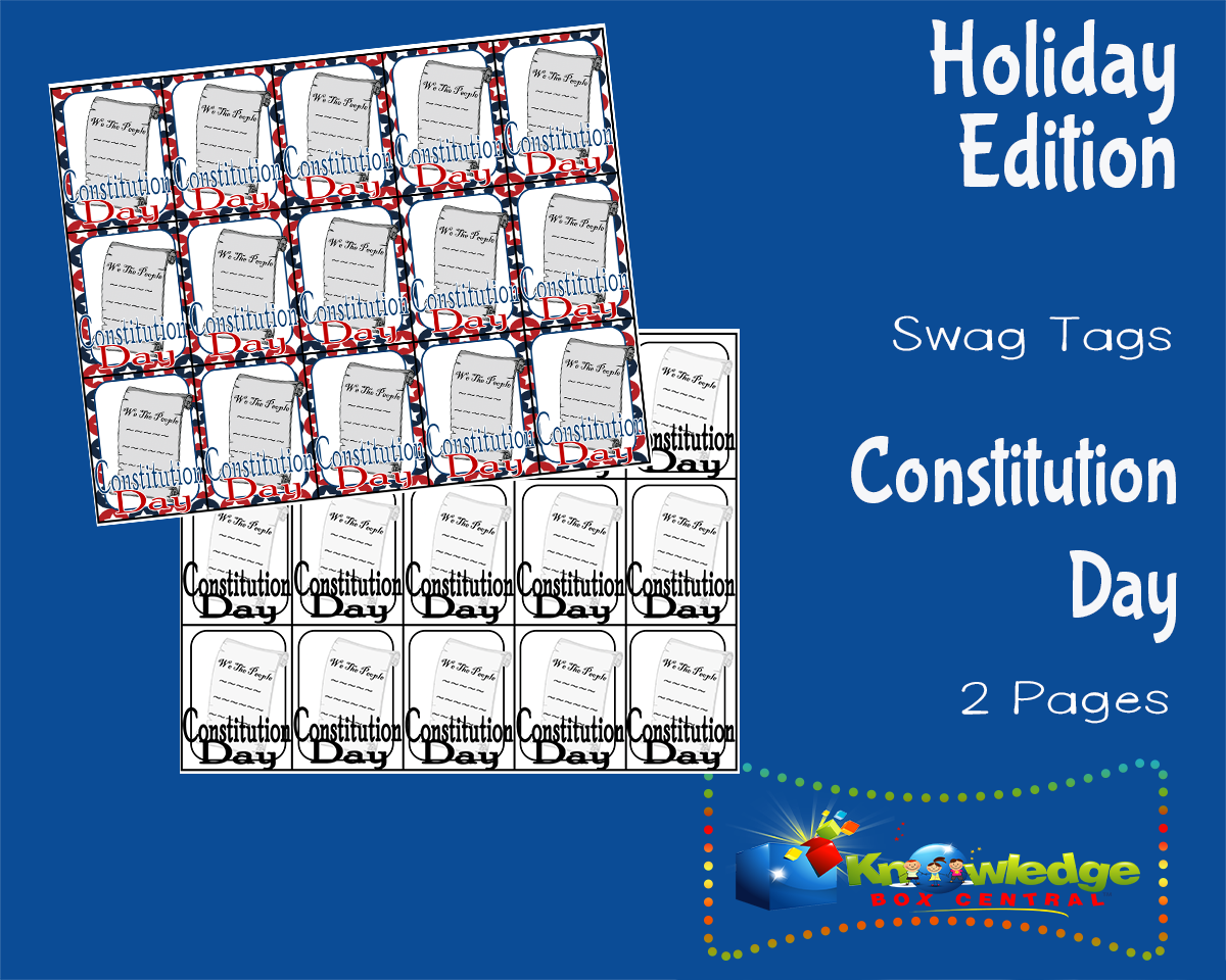 An educational teaching resource from Knowledge Box Central entitled Holiday Swag Tags: Constitution Day downloadable at Teach Simple.