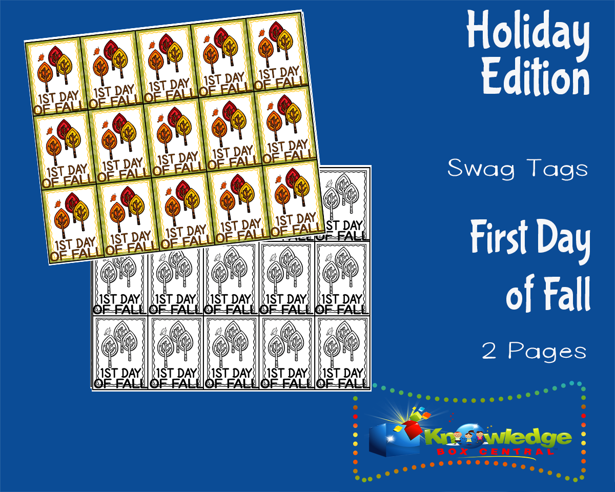 An educational teaching resource from Knowledge Box Central entitled Holiday Swag Tags: First Day of Fall downloadable at Teach Simple.