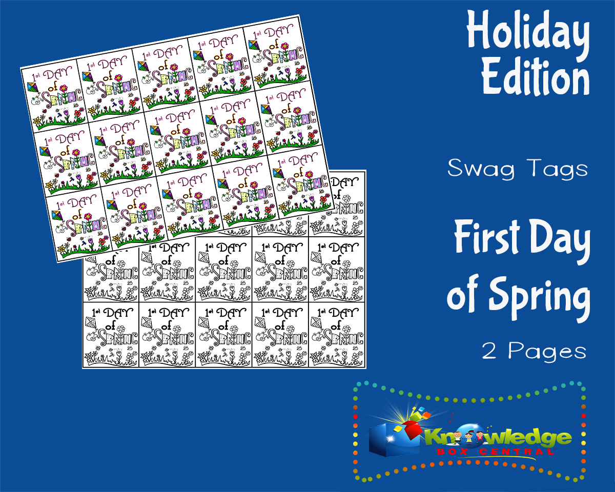 An educational teaching resource from Knowledge Box Central entitled Holiday Swag Tags: First Day of Spring downloadable at Teach Simple.
