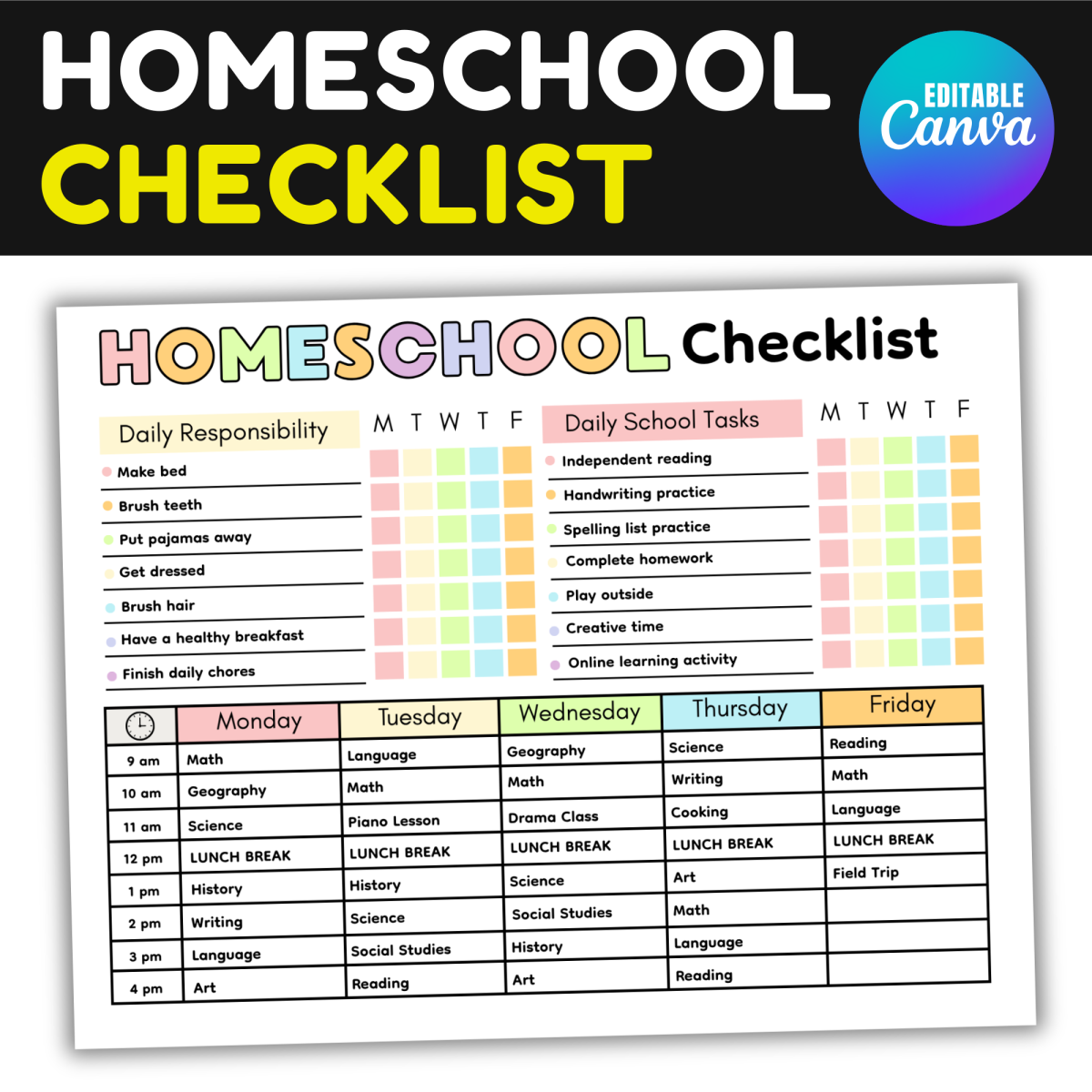 An educational teaching resource from screenzro entitled Homeschool Daily Checklist Homeschool Planner Schedule Responsibility downloadable at Teach Simple.