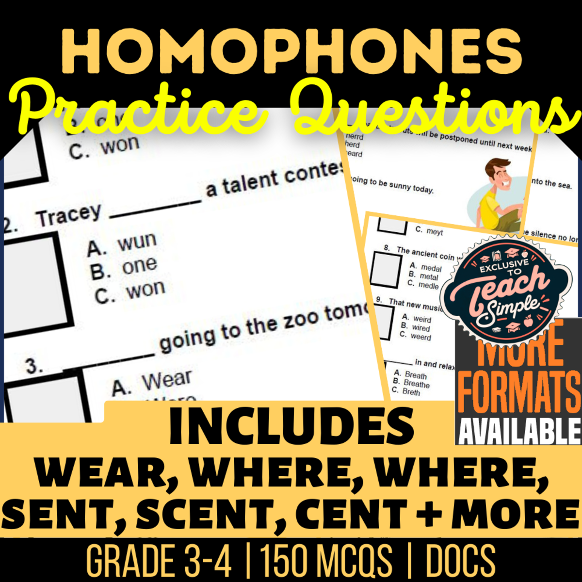An educational teaching resource from Cored Education entitled Homophones Practice Questions - Vocabulary Grade 3-4 (Docs) downloadable at Teach Simple.
