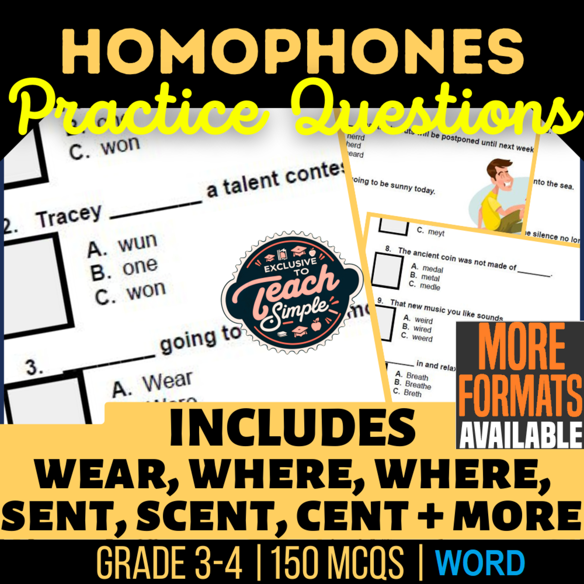 An educational teaching resource from Cored Education entitled Homophones Practice Questions - Vocabulary Grade 3-4 (Word) downloadable at Teach Simple.