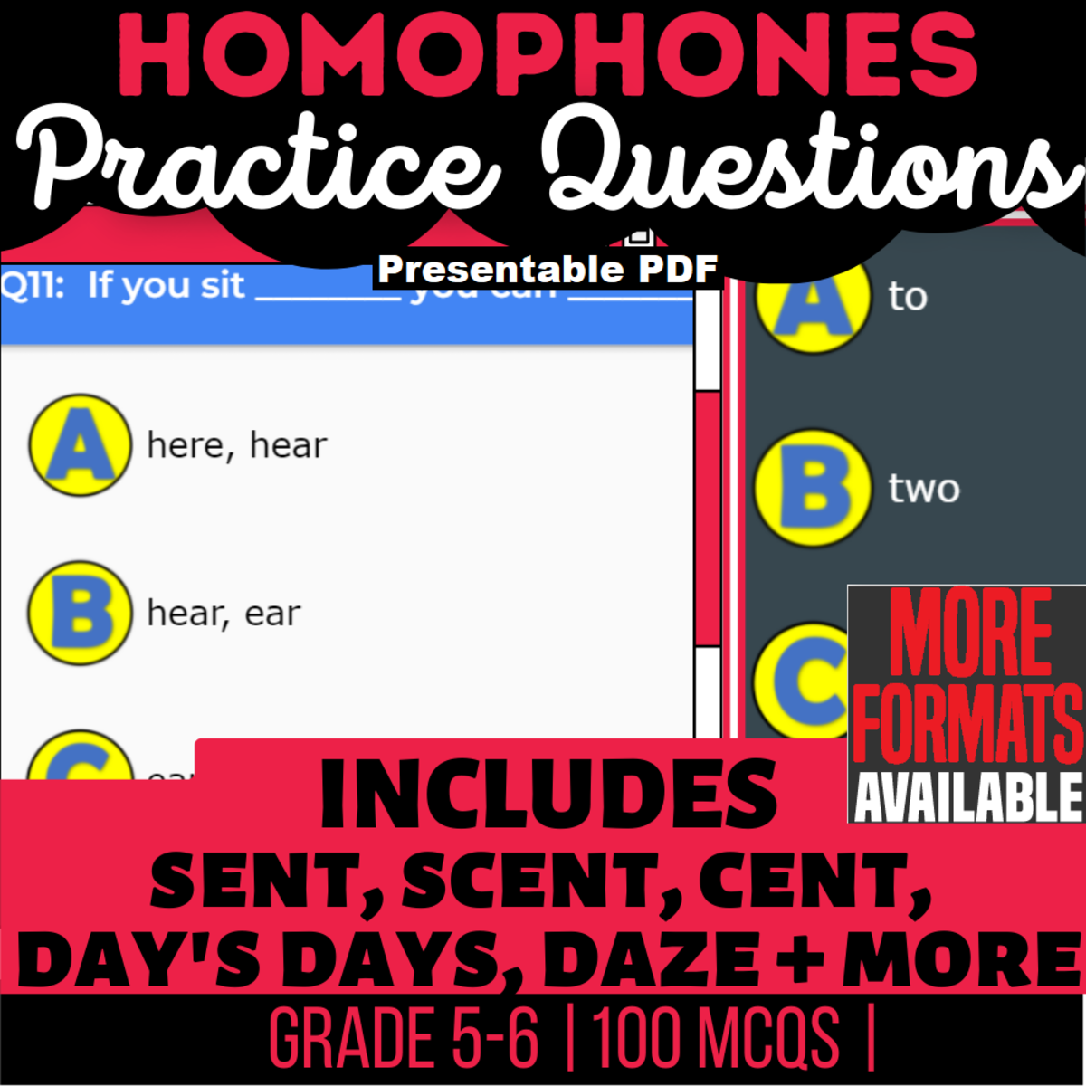 An educational teaching resource from Cored Education entitled Homophones Practice Questions - Vocabulary Grade 5-6 (Presentable PDF) downloadable at Teach Simple.