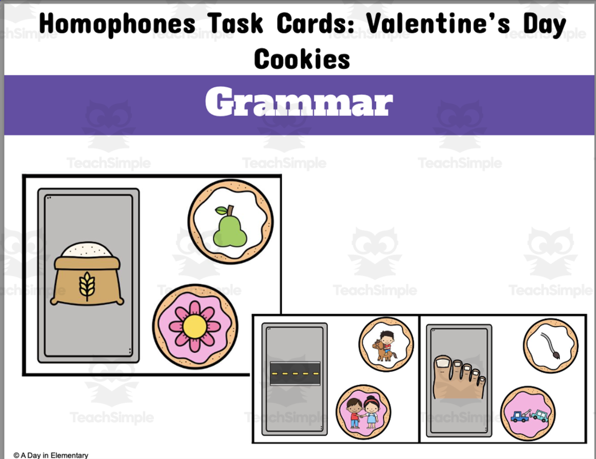 An educational teaching resource from A Day In Elementary entitled Homophones Task Cards: Valentine's Day Cookies downloadable at Teach Simple.