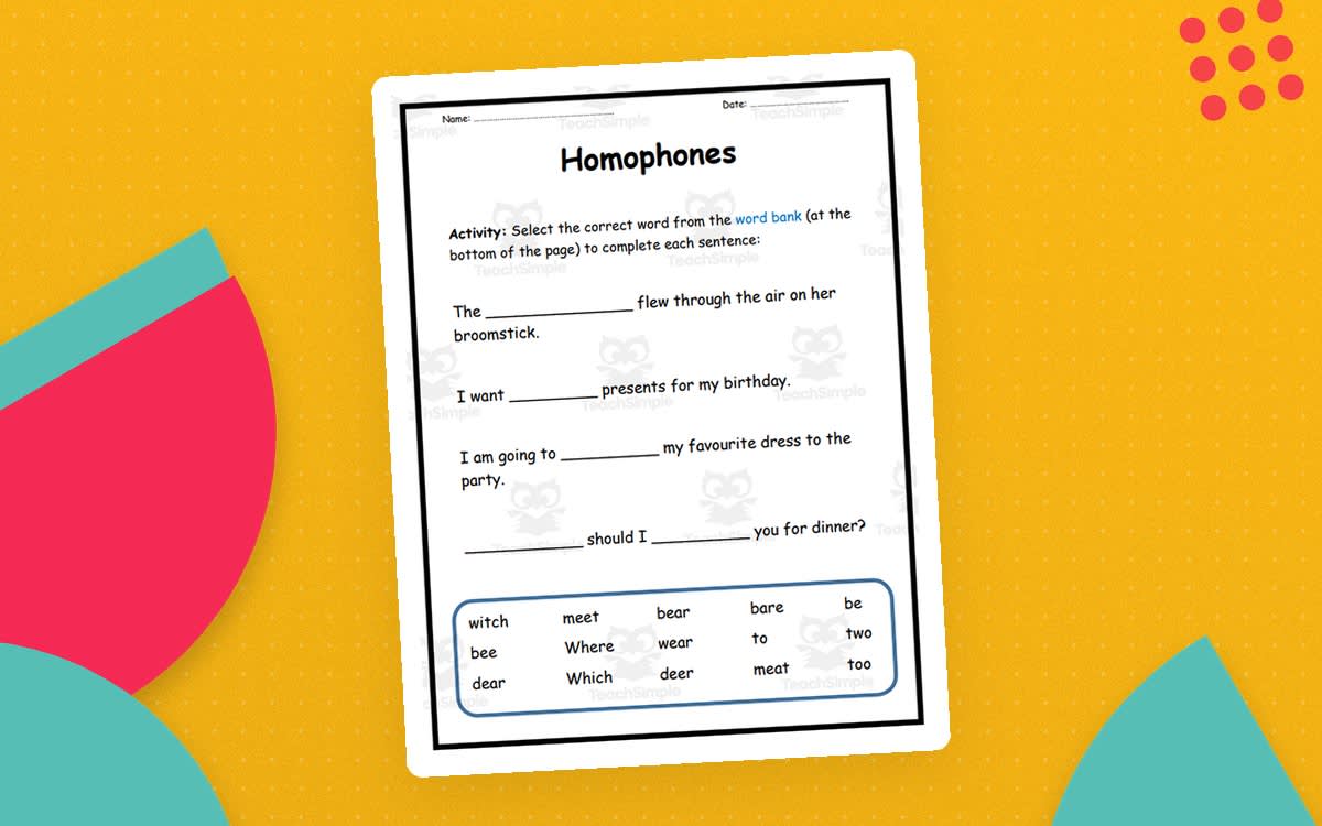 An educational teaching resource from Elementary Resources 4 U entitled Homophones Worksheet Set downloadable at Teach Simple.