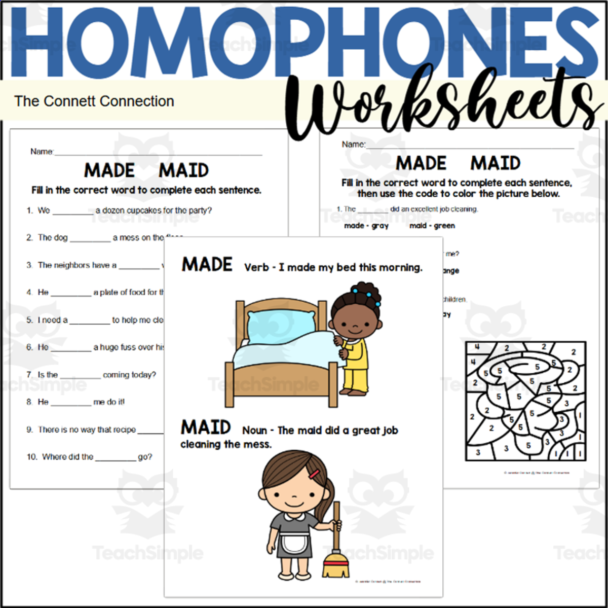 An educational teaching resource from The Connett Connection entitled Homophones Worksheets: Made Maid downloadable at Teach Simple.