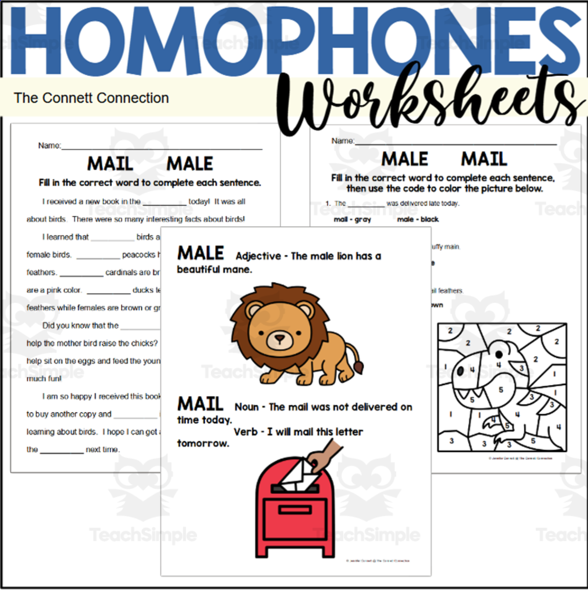An educational teaching resource from The Connett Connection entitled Homophones Worksheets: Mail Male downloadable at Teach Simple.