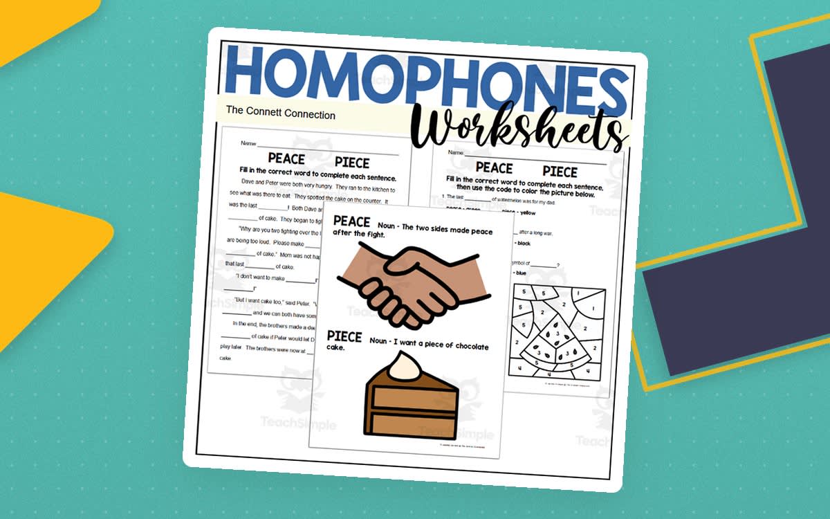 An educational teaching resource from The Connett Connection entitled Homophones Worksheets: Peace Piece downloadable at Teach Simple.
