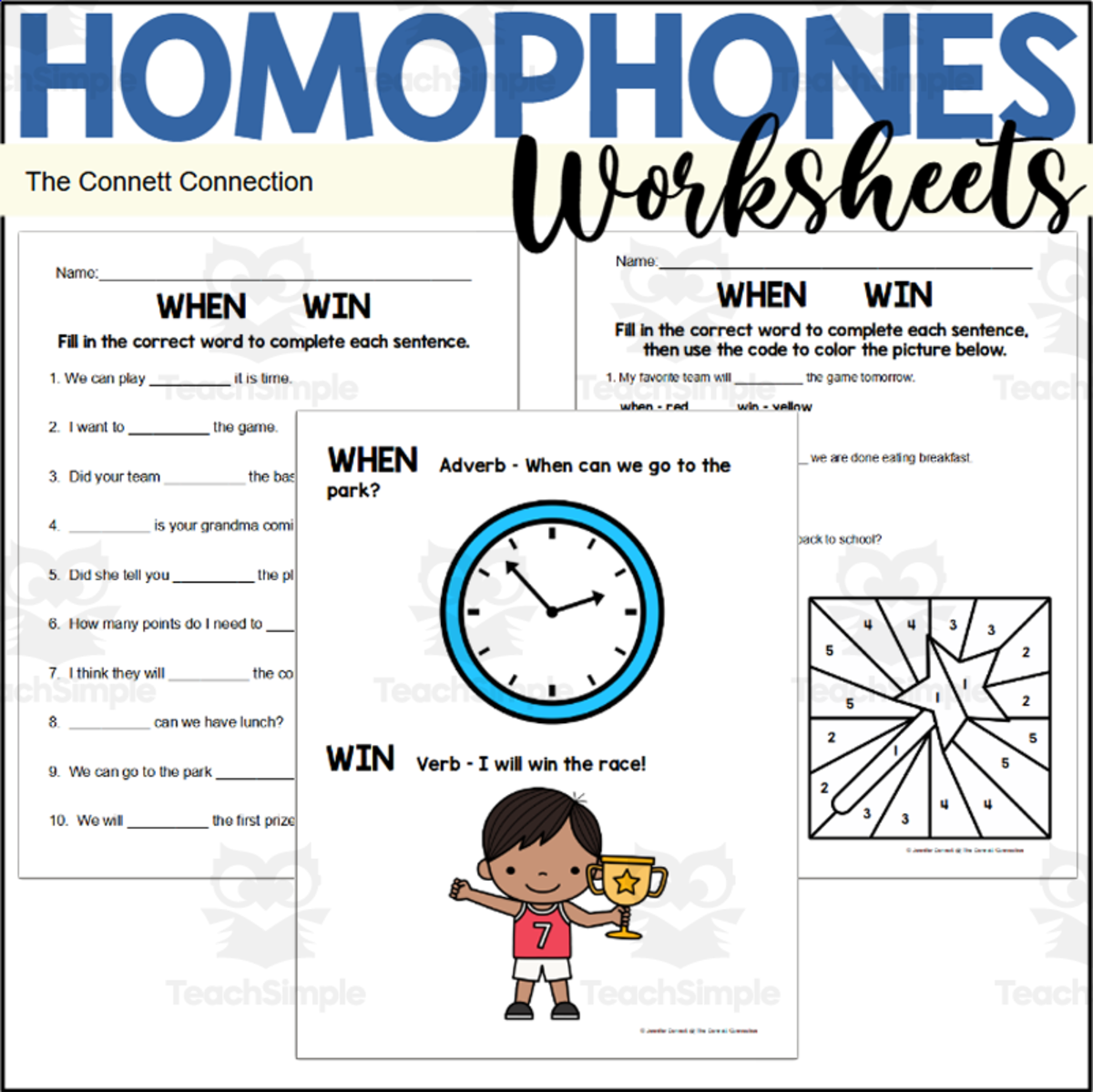 An educational teaching resource from The Connett Connection entitled Homophones Worksheets: When Win downloadable at Teach Simple.