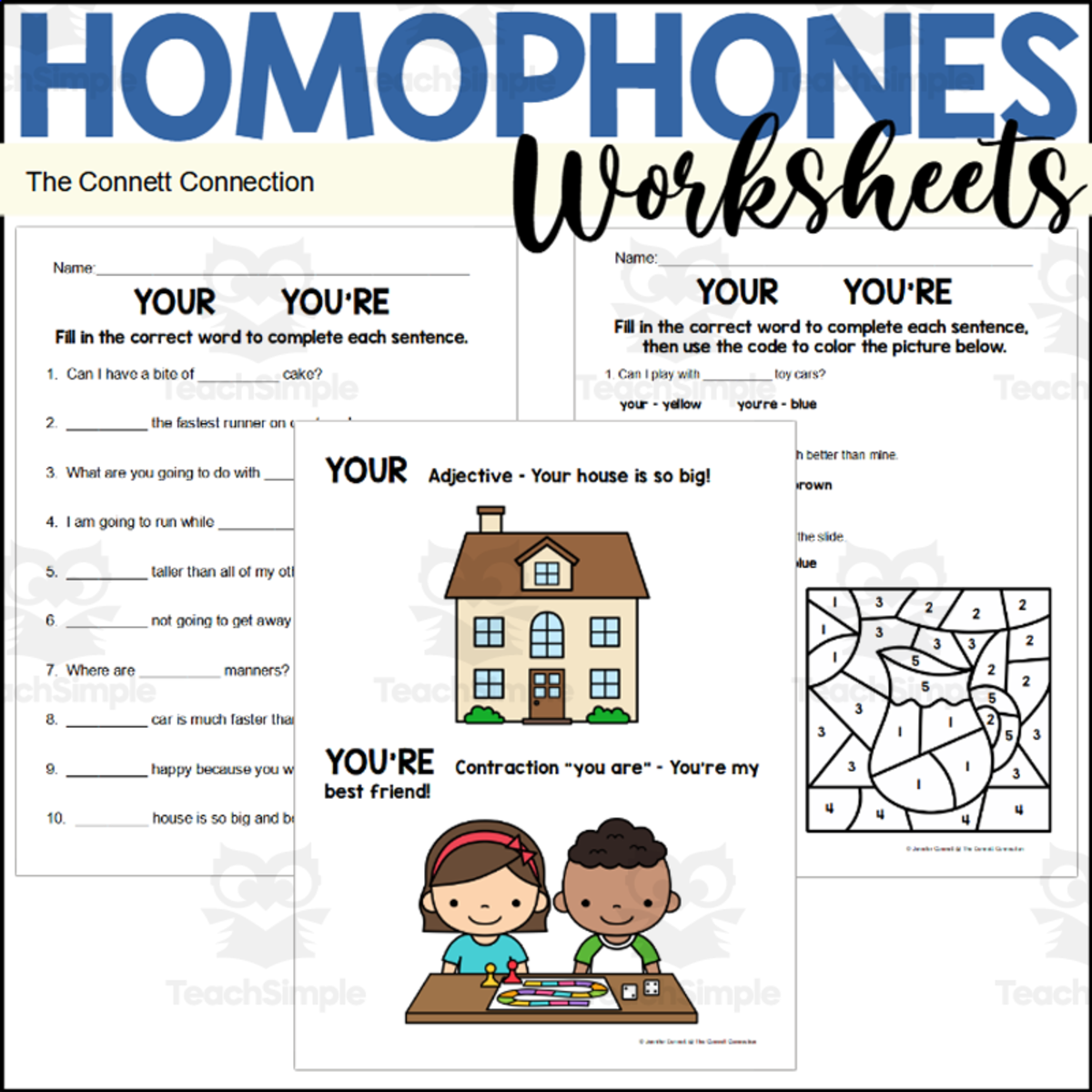 An educational teaching resource from The Connett Connection entitled Homophones Worksheets: You're Your downloadable at Teach Simple.