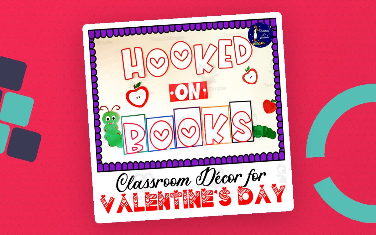 An educational teaching resource from Soumara Siddiqui entitled Hooked on Books Classroom Display for Valentine's Day downloadable at Teach Simple.